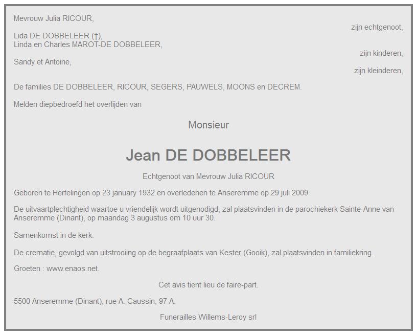 Image Annonce nécrologique en Néerlandais