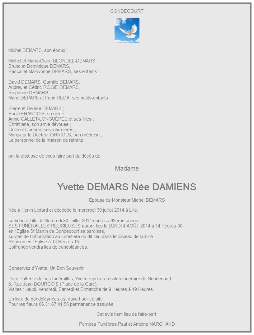 Image Annonce nécrologique d'Yvette