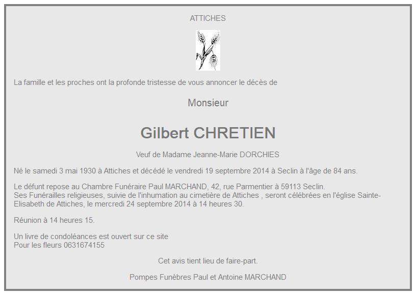 Image Annonce nécrologique De Gilbert
