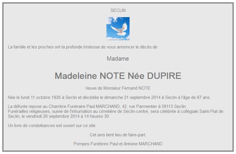 Image Annonce nécrologique de Madeleine