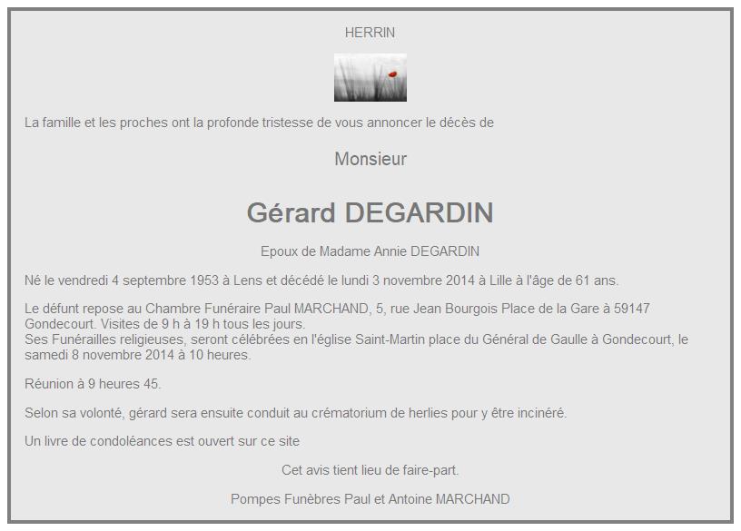 Image Annonce nécrologique de Gérard