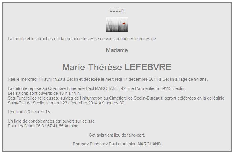 Image Annonce nécrologique de Marie-Thérèse