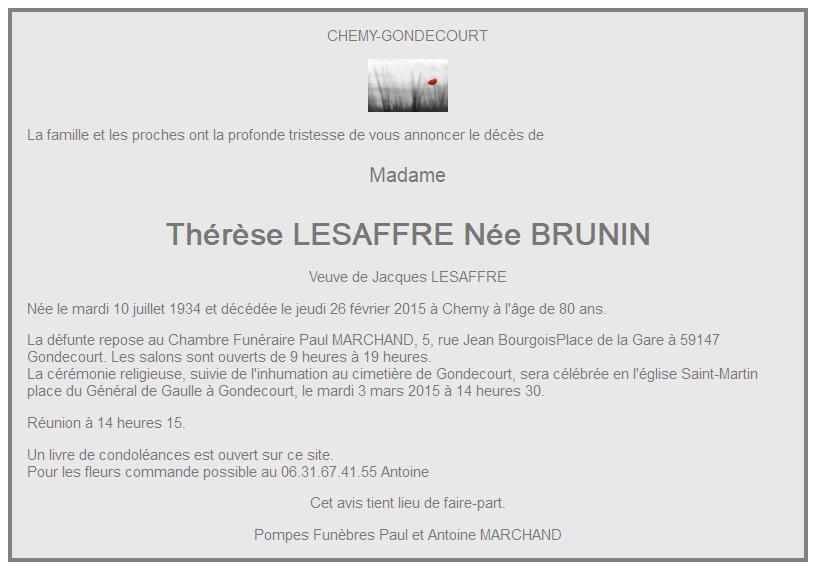 Image Annonce nécrologique de Thérèse