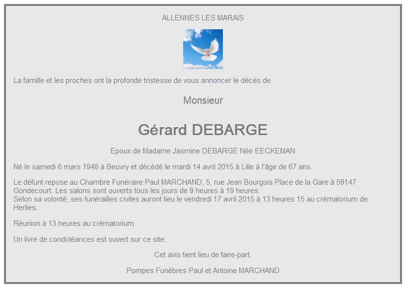 Image Annonce nécrologique de Gérard