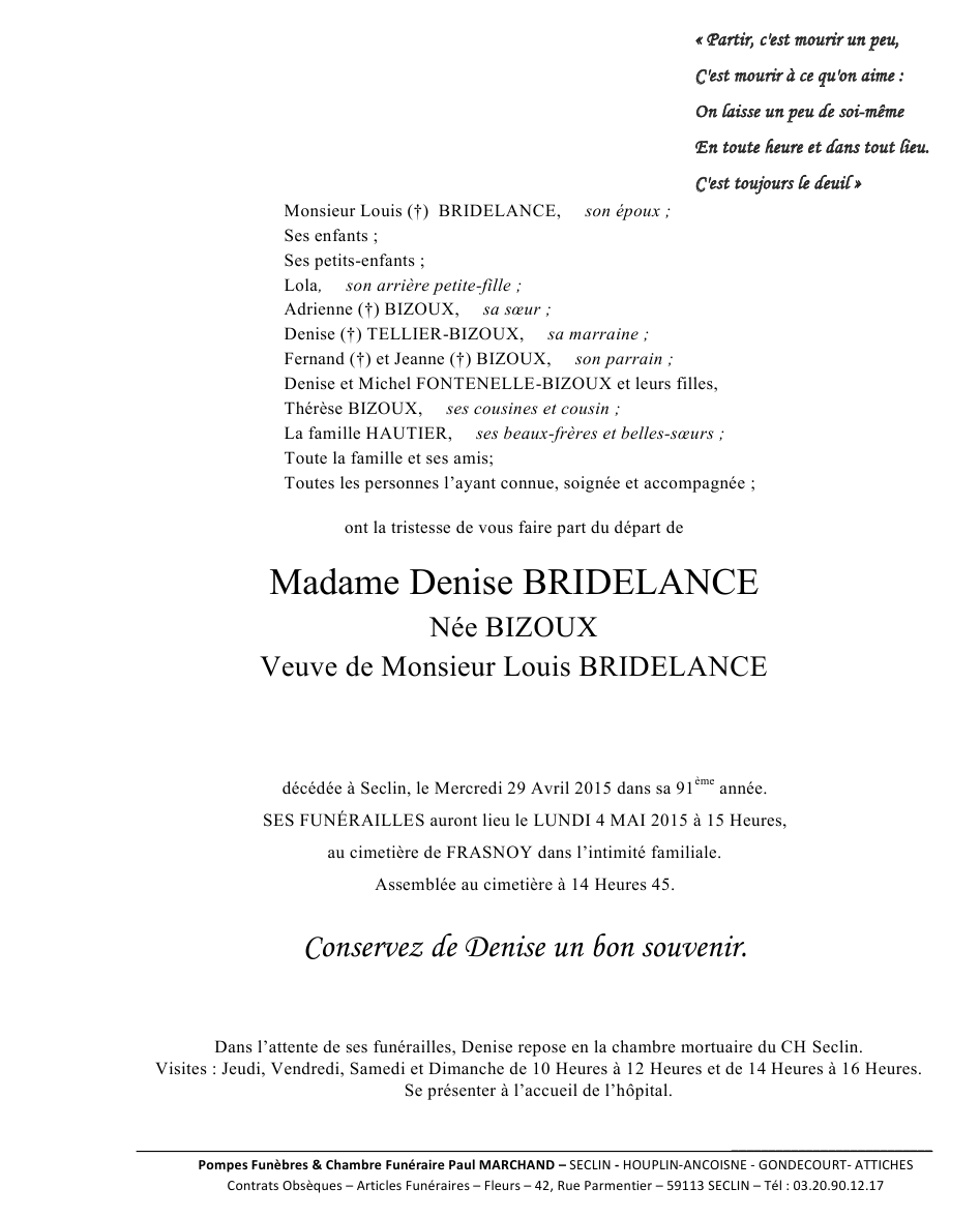 Image Annonce nécrologique de Denise