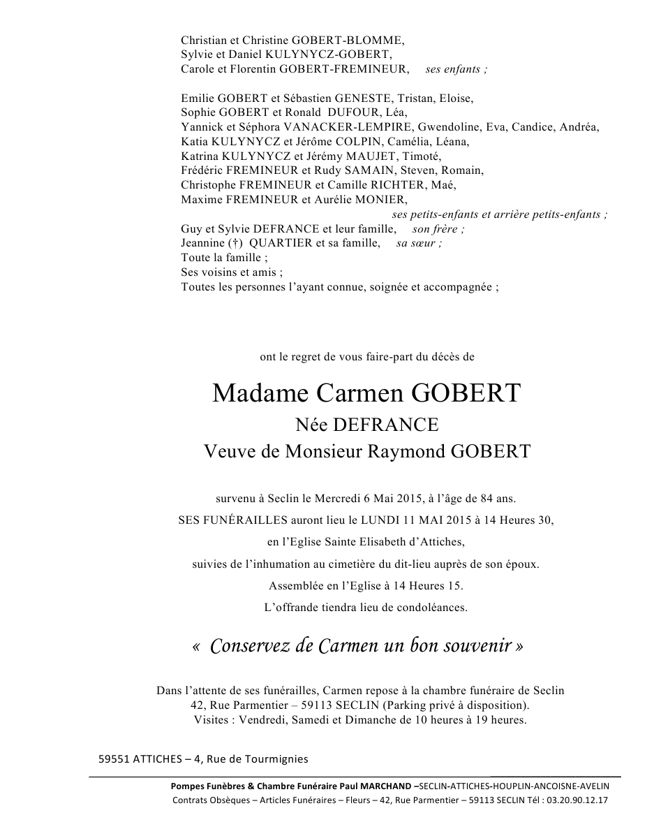 Image Annonce nécrologique de Carmen