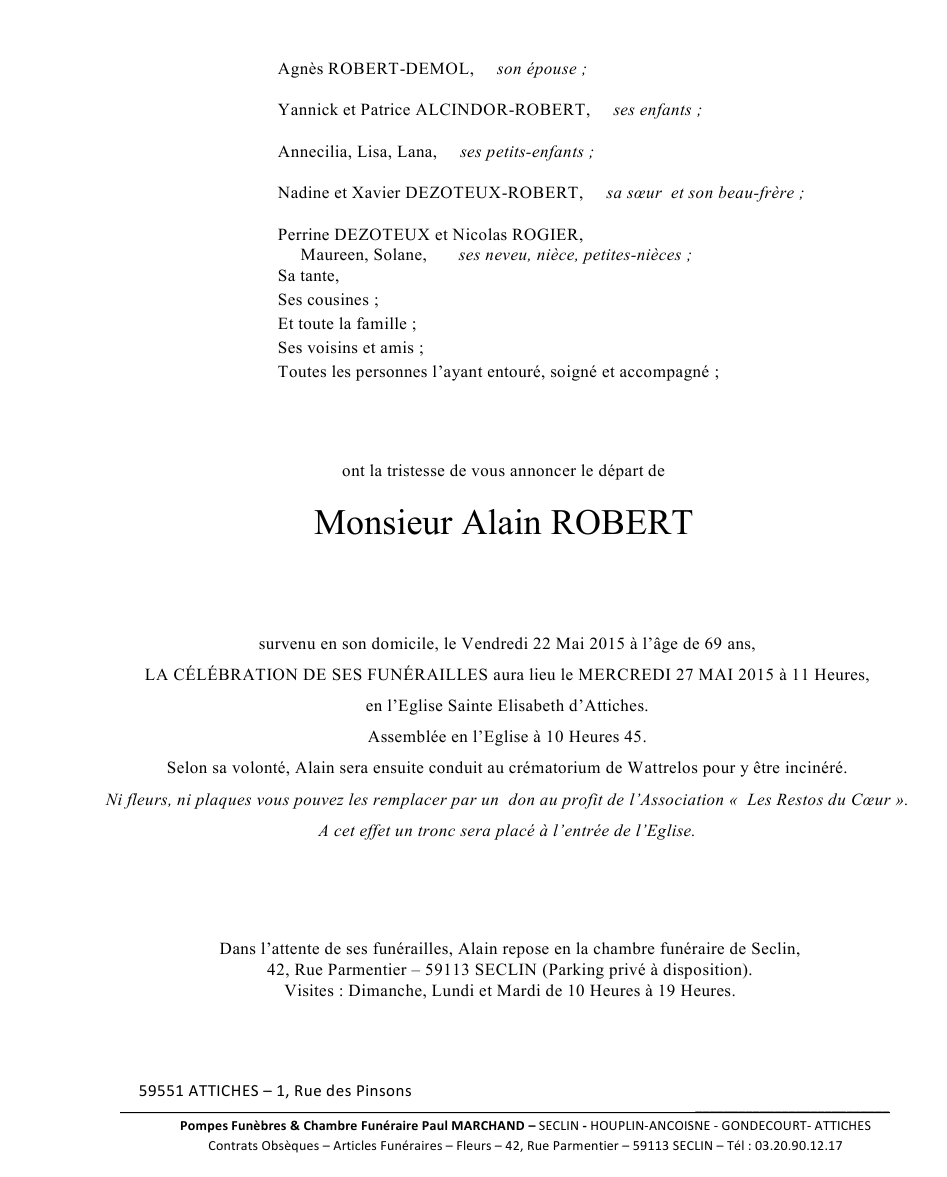 Image Annonce nécrologique d'Alain