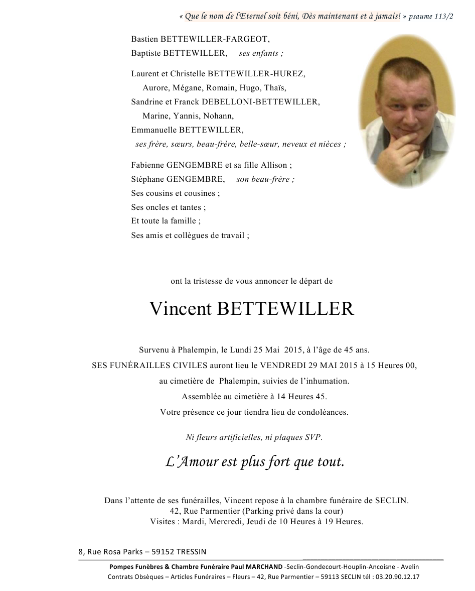 Image Annonce nécrologique de Vincent