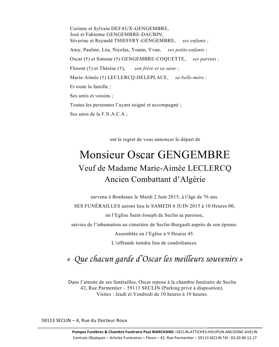 Image Annonce nécrologique d'Oscar