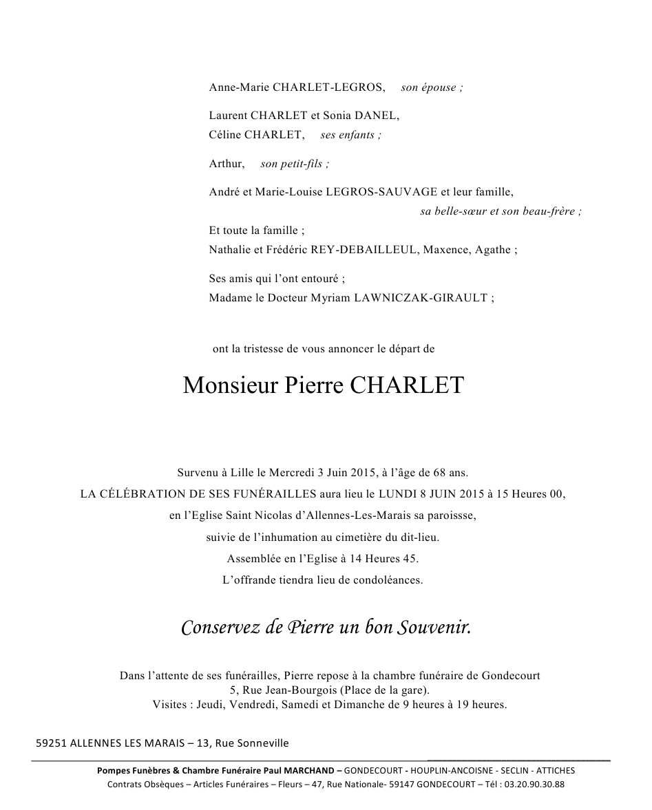 Image Annonce nécrologique de Pierre
