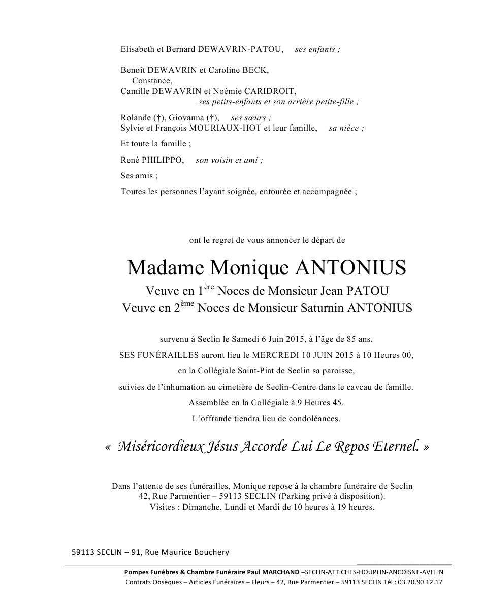Image Annonce nécrologique de Monique