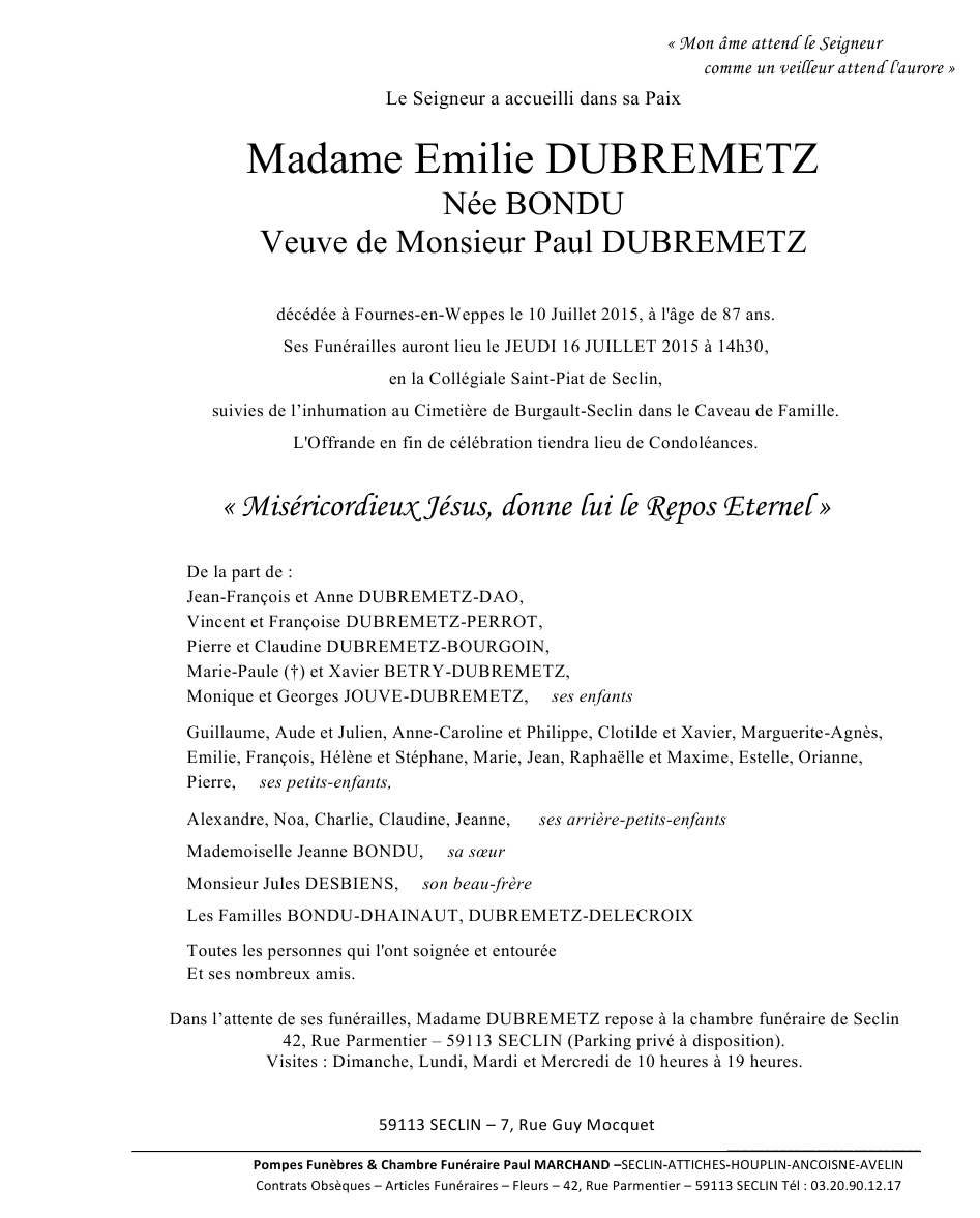Image Annonce nécrologique d'Emilie