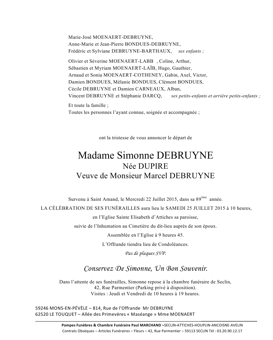 Image Annonce nécrologique de Simonne