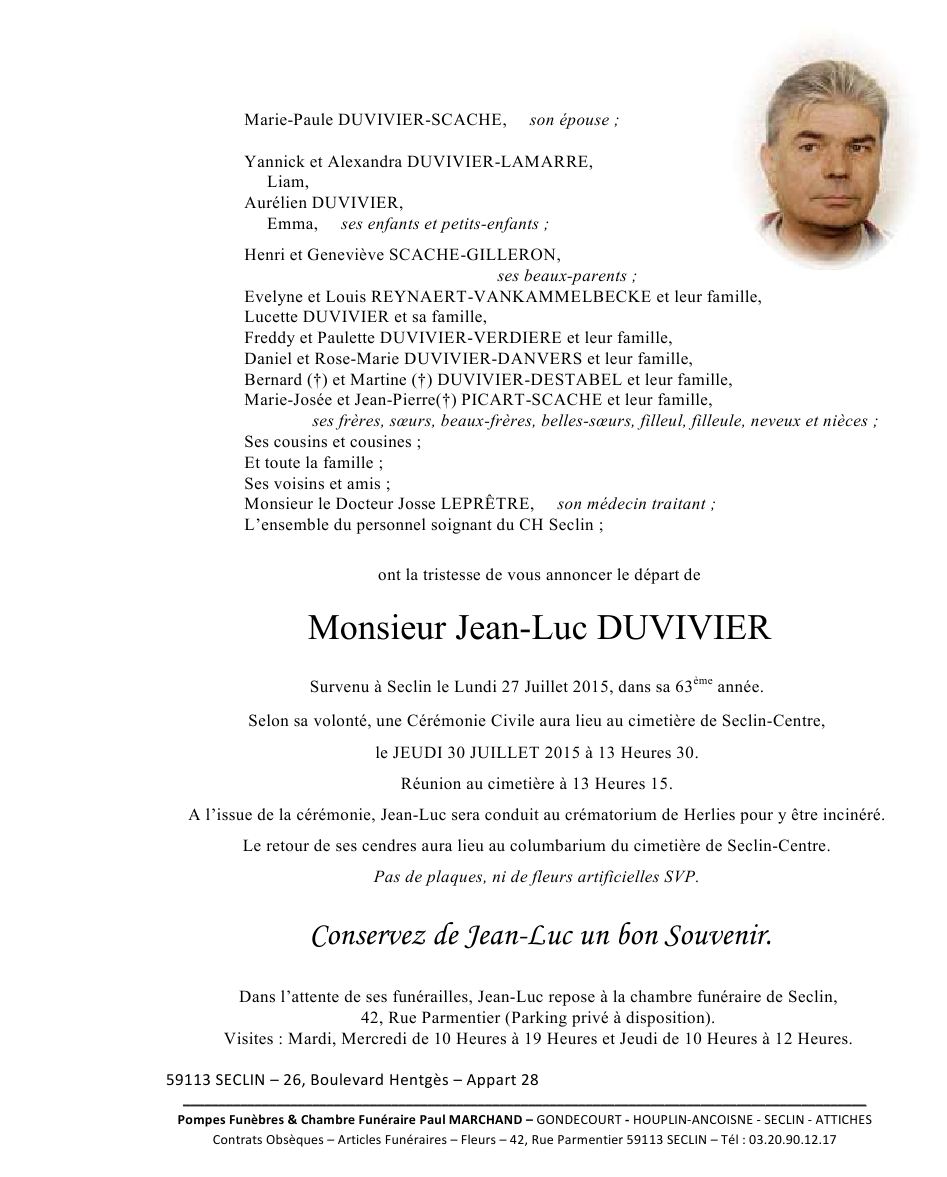 Image Annonce nécrologique de Jean-Luc