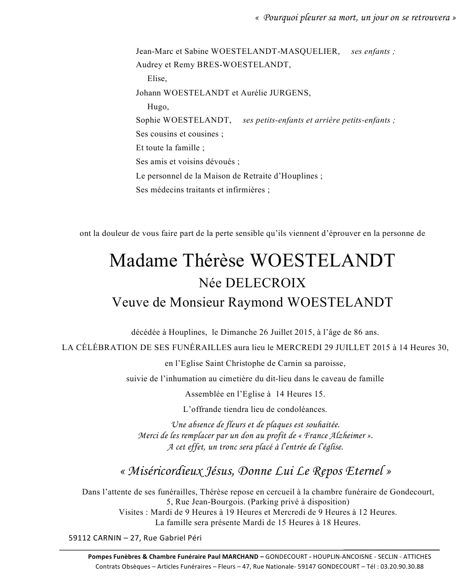 Image Annonce nécrologique de Thérèse