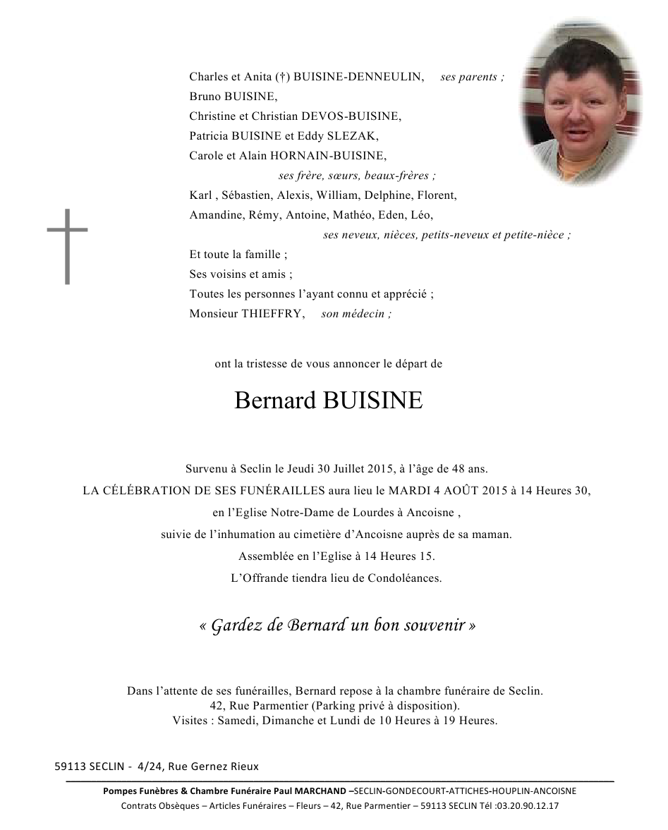 Image Annonce nécrologique de Beranrd