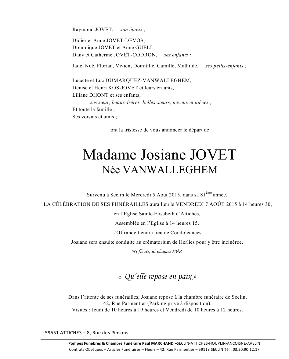 Image Annonce nécrologique de Josiane