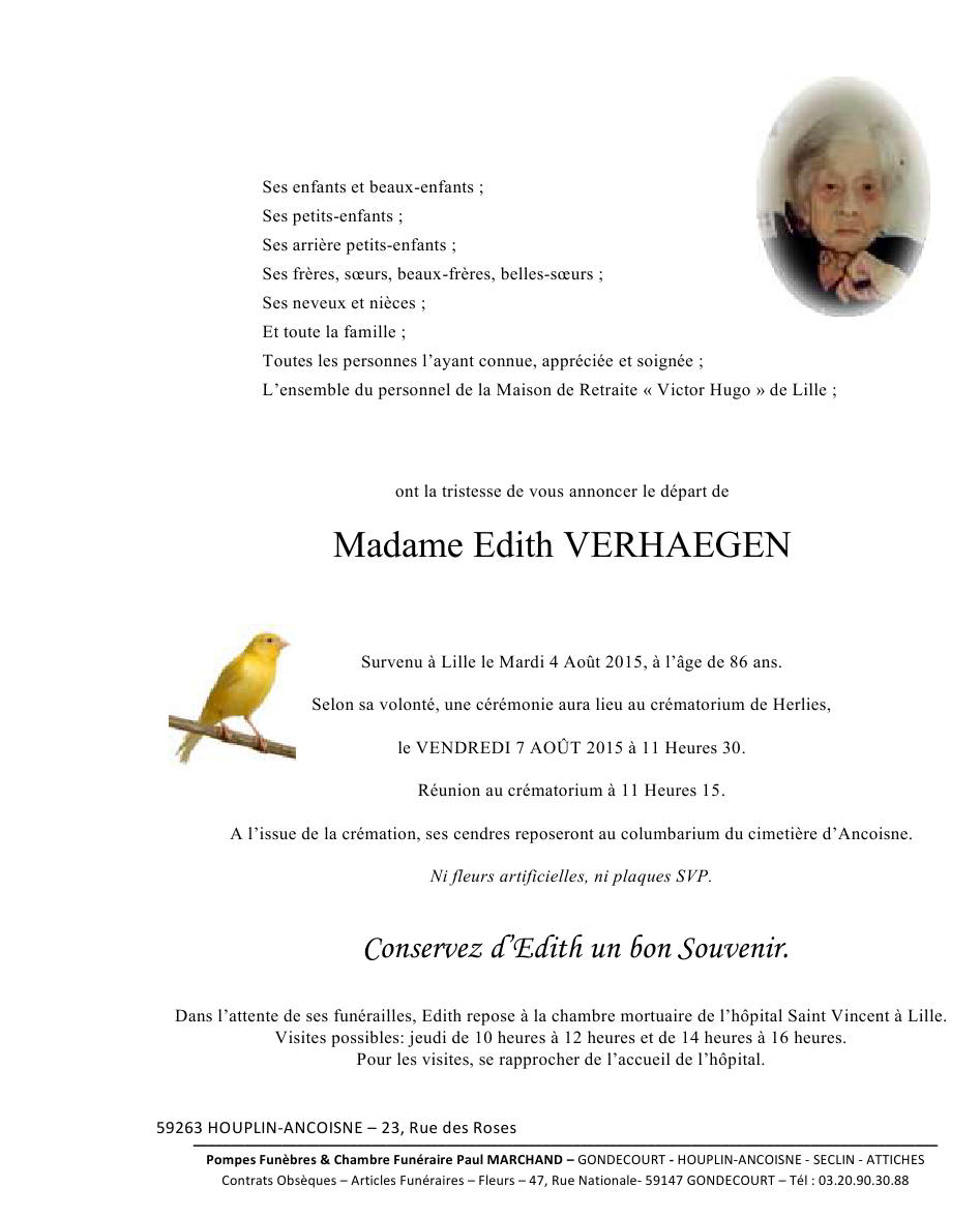 Image Annonce nécrologique d'Edith