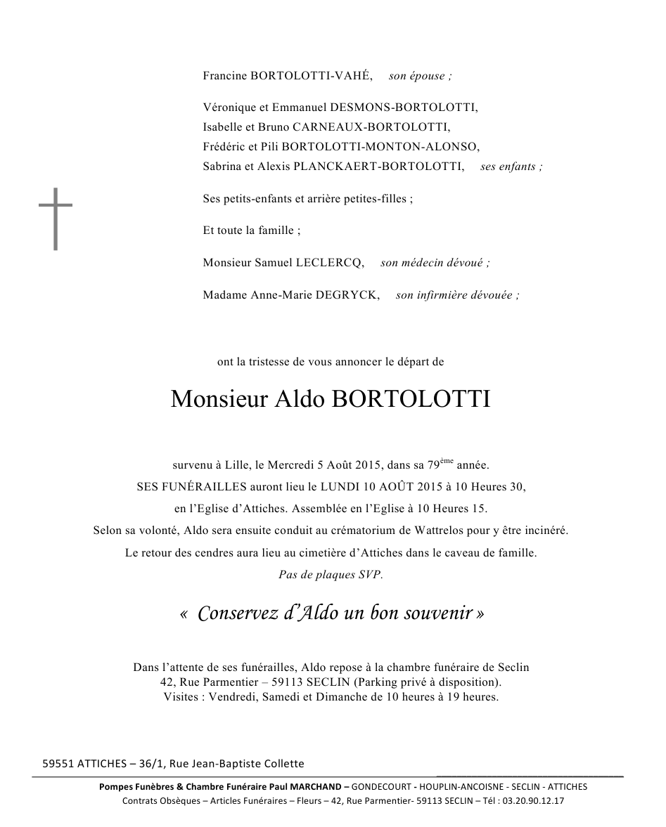 Image Annonce nécrologique d'Aldo