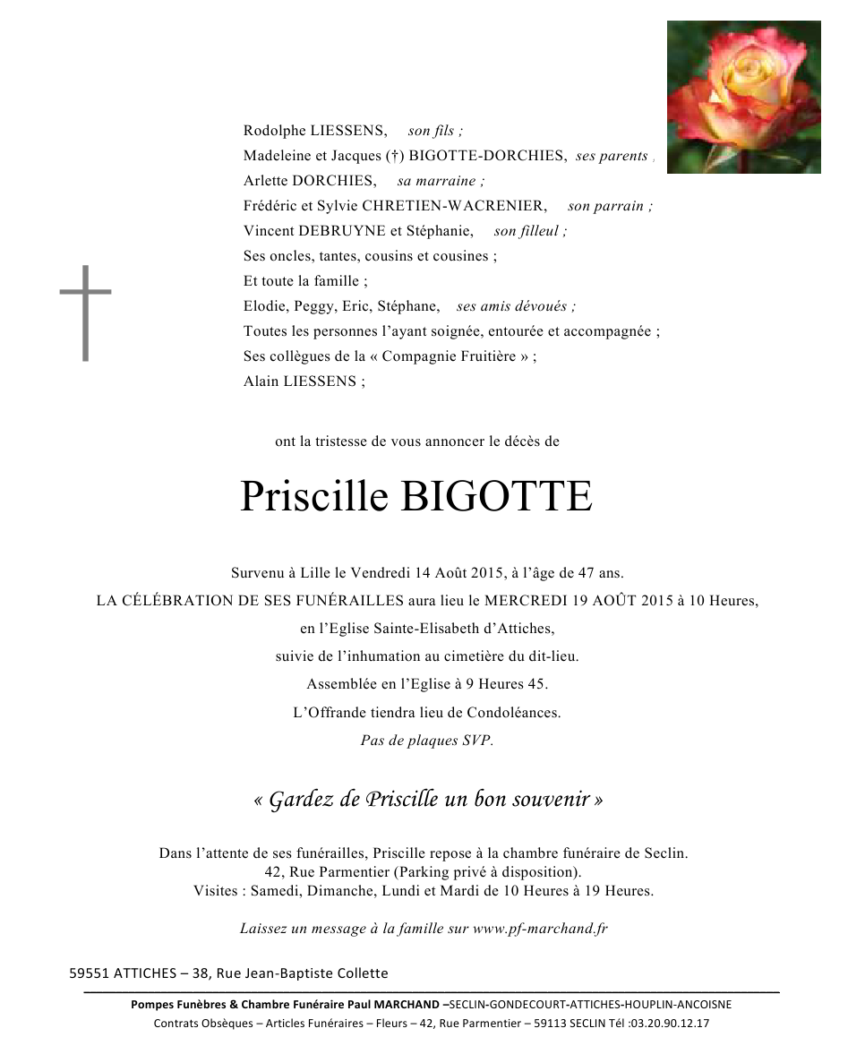 Image Annonce nécrologique de Priscille