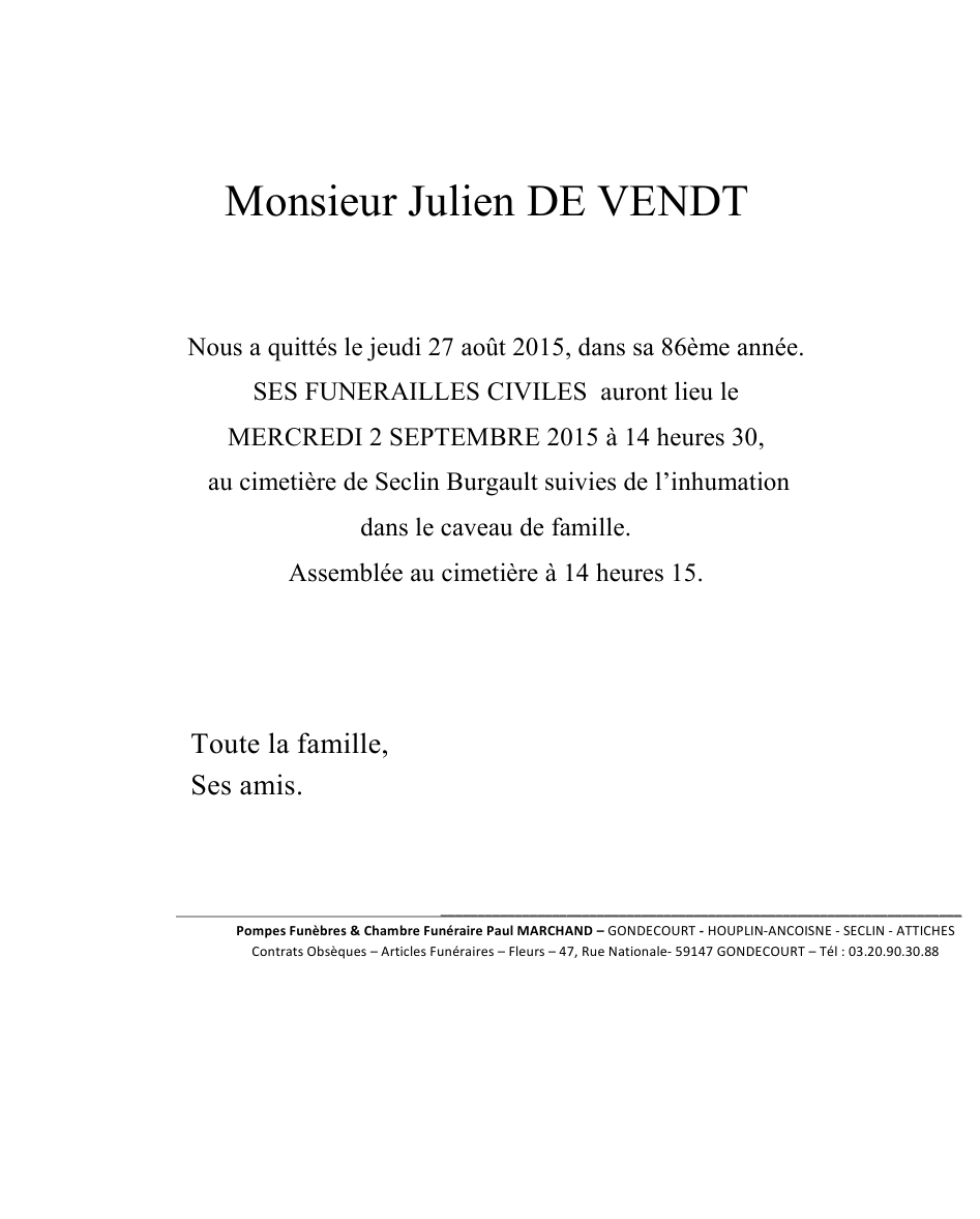 Image Annonce nécrologique de Julien