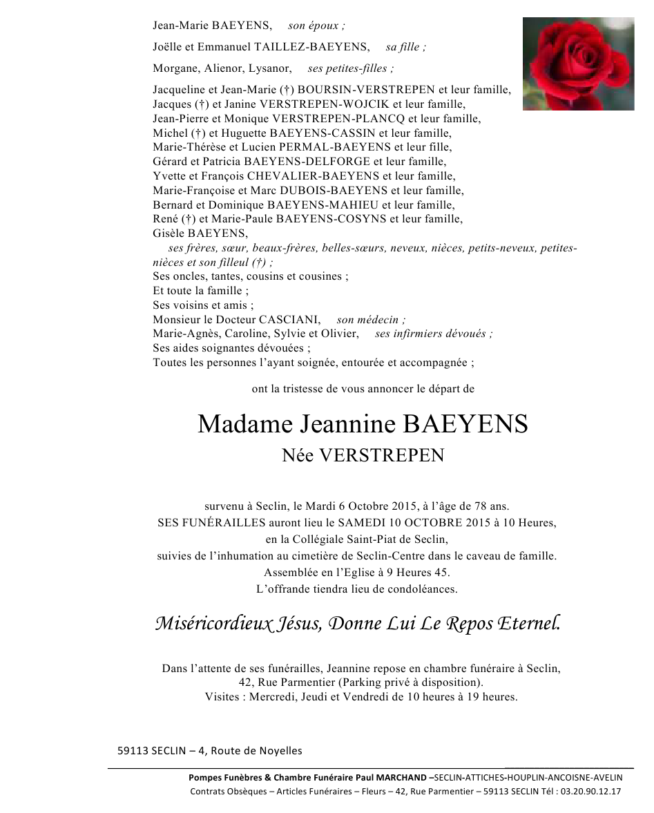 Image Annonce nécrologique de Jeannine