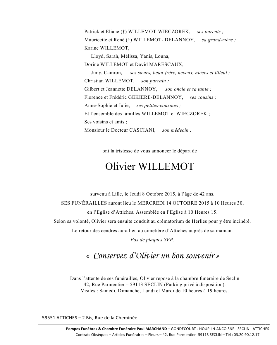 Image Annonce nécrologique d'Olivier