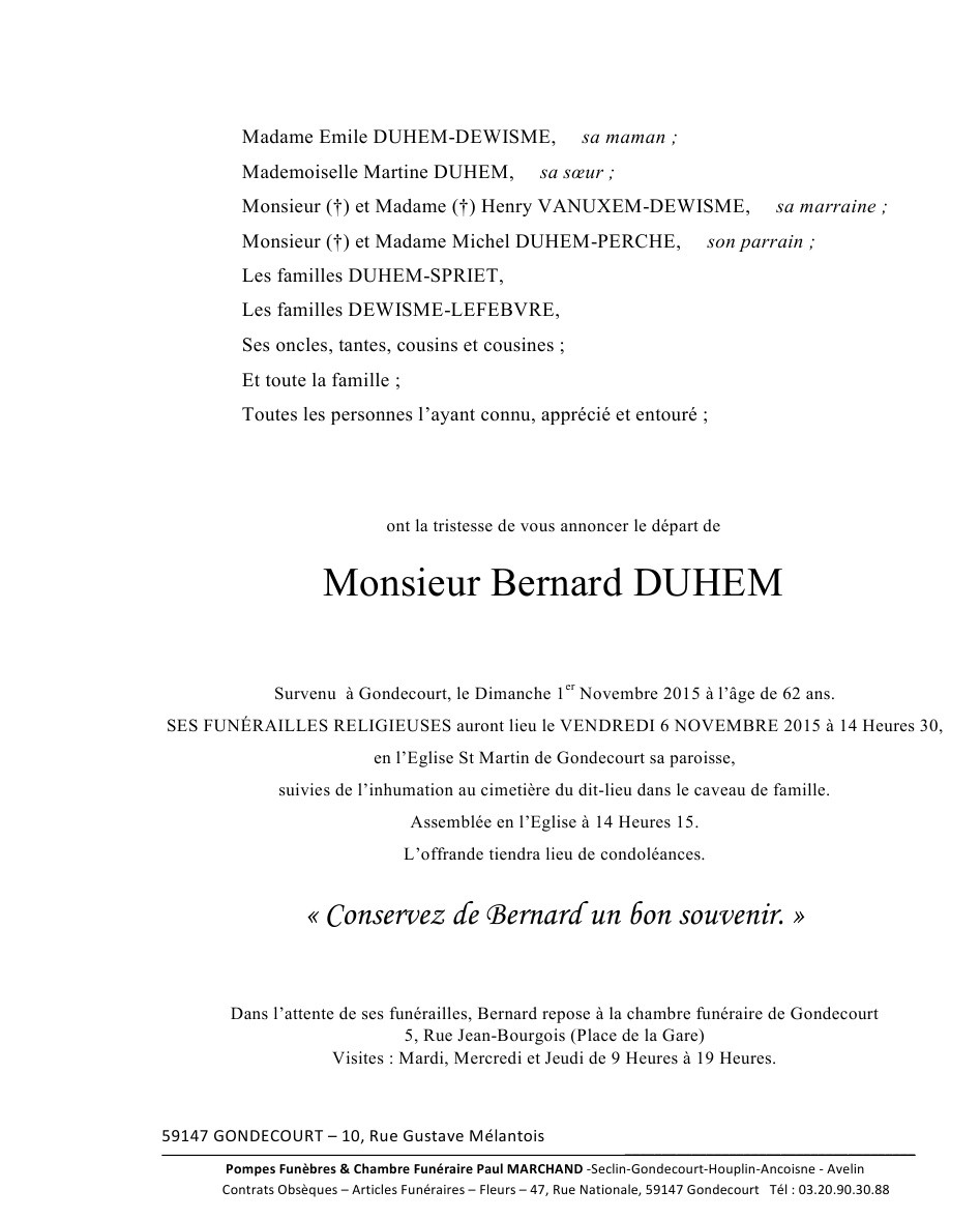 Image Annonce nécrologique de Bernard