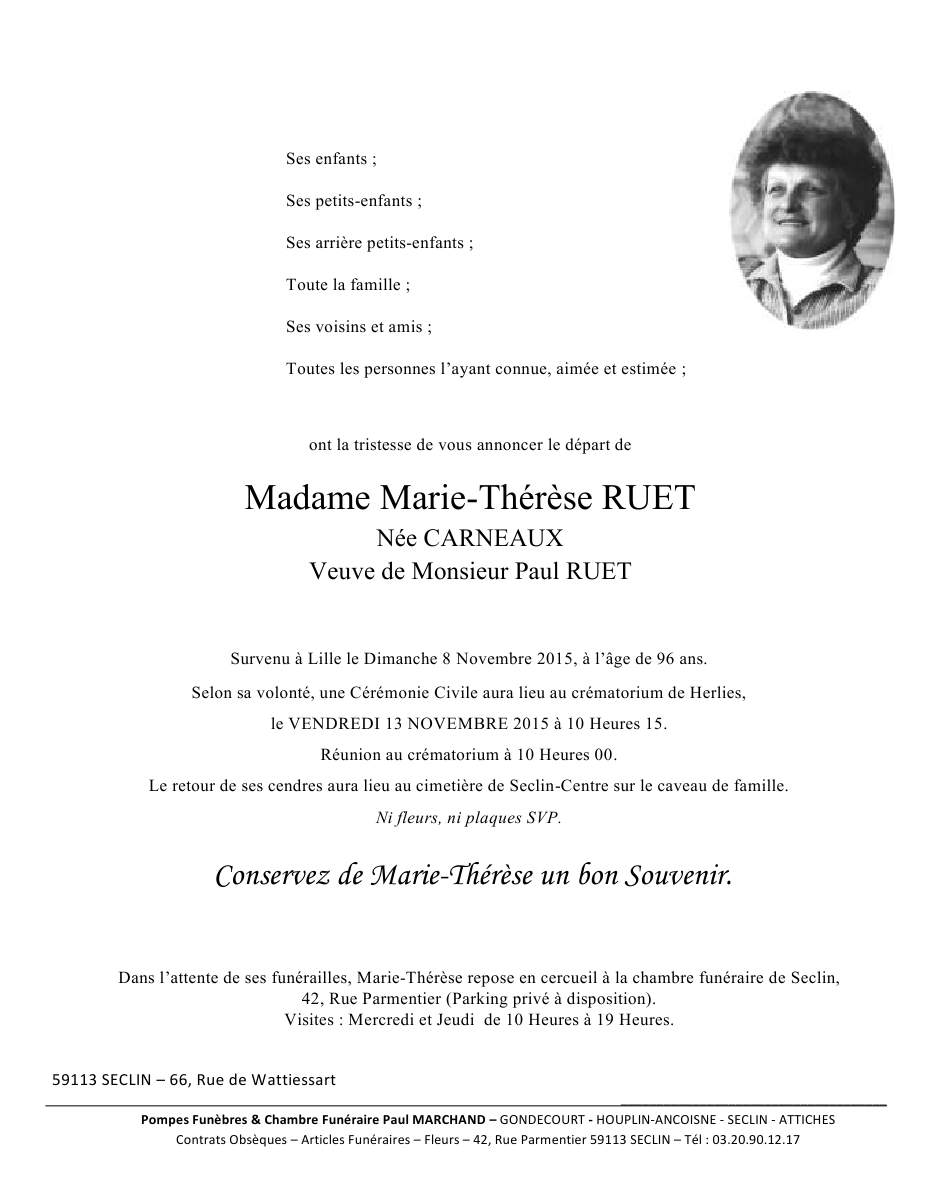 Image Annonce nécrologique de Marie-Thérèse