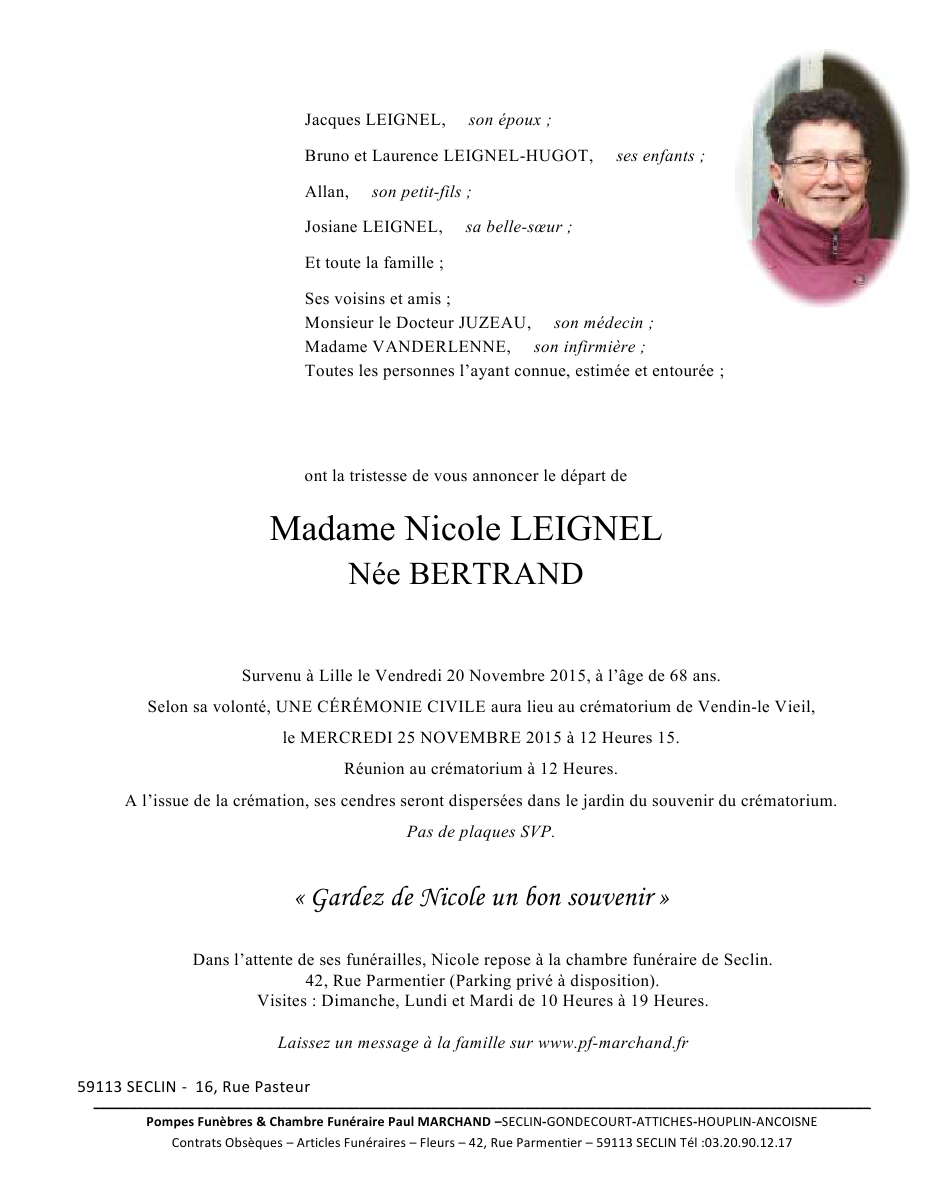 Image Annonce nécrologique de Nicole