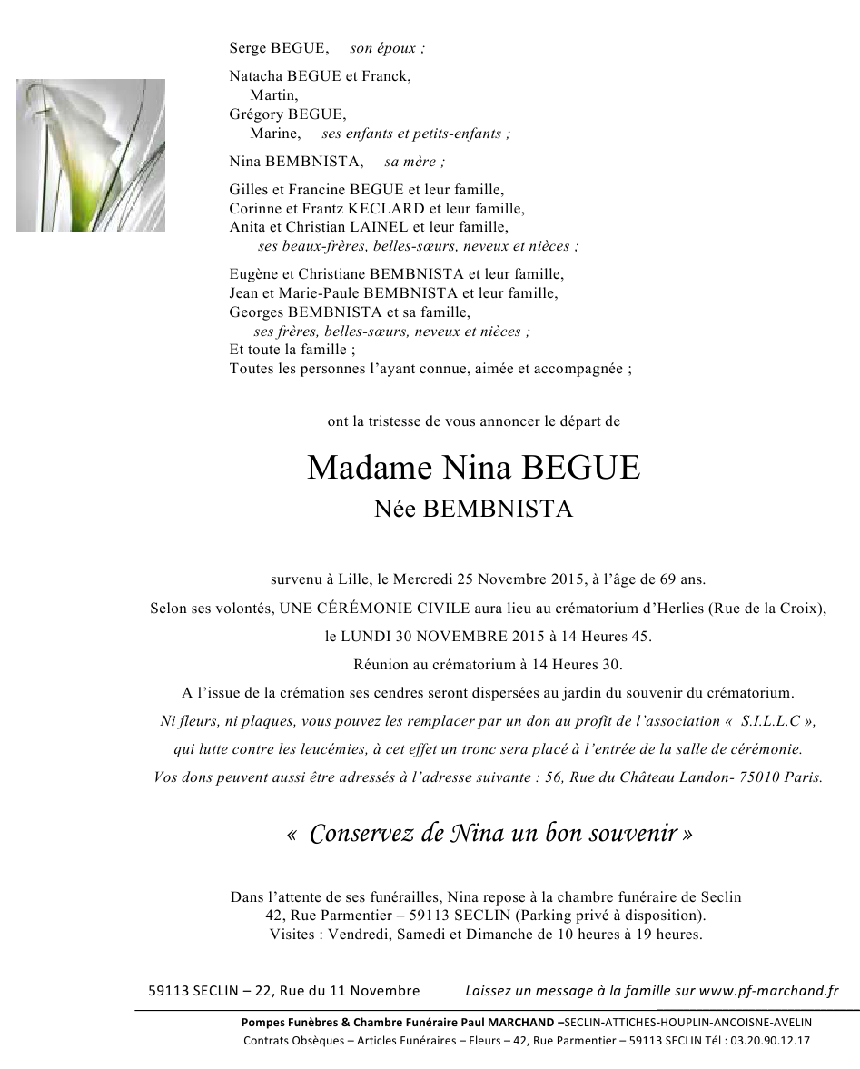 Image Annonce nécrologique de Nina