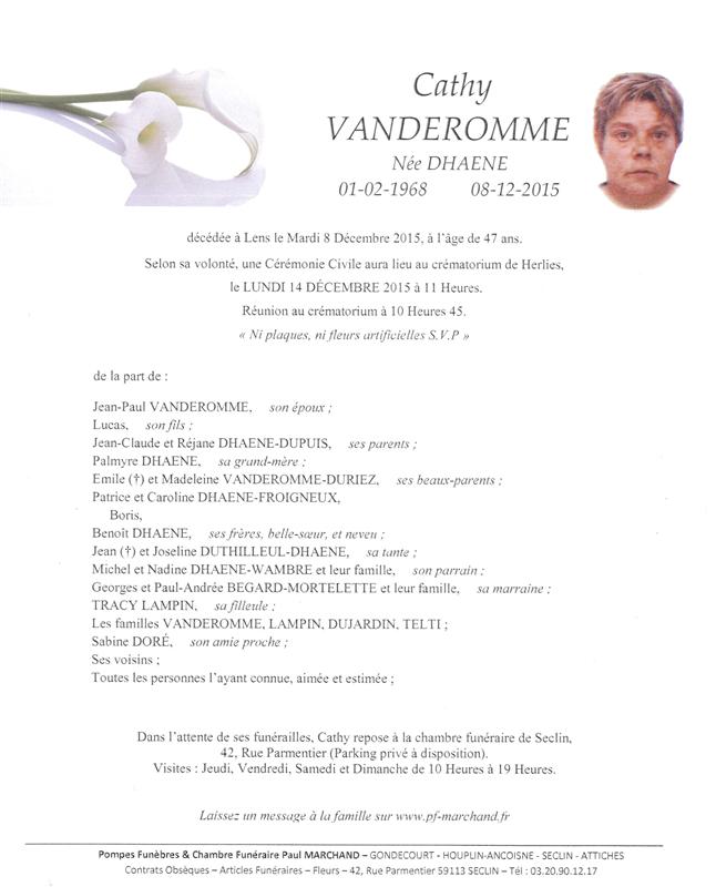 Image Annonce nécrologique de Cathy