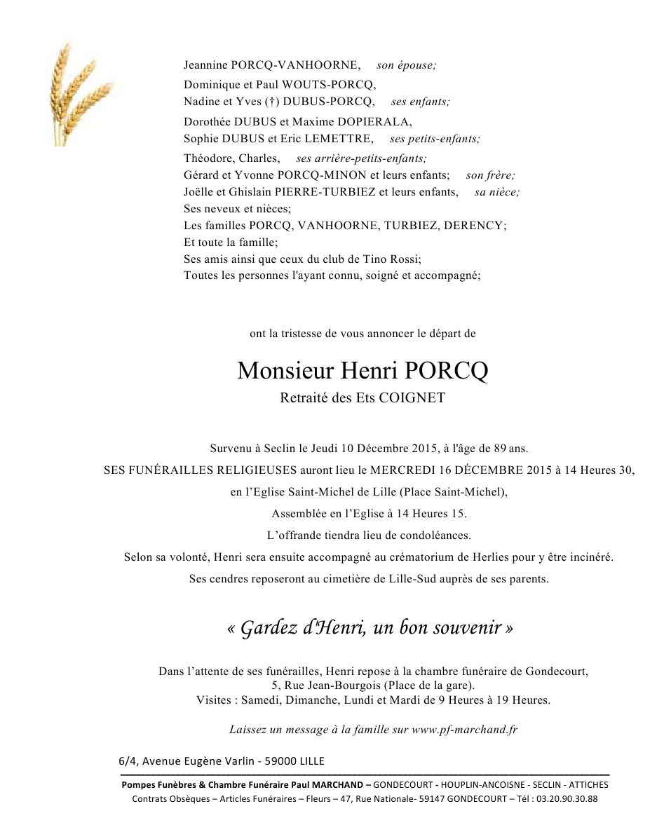 Image Annonce nécrologique d'Henri