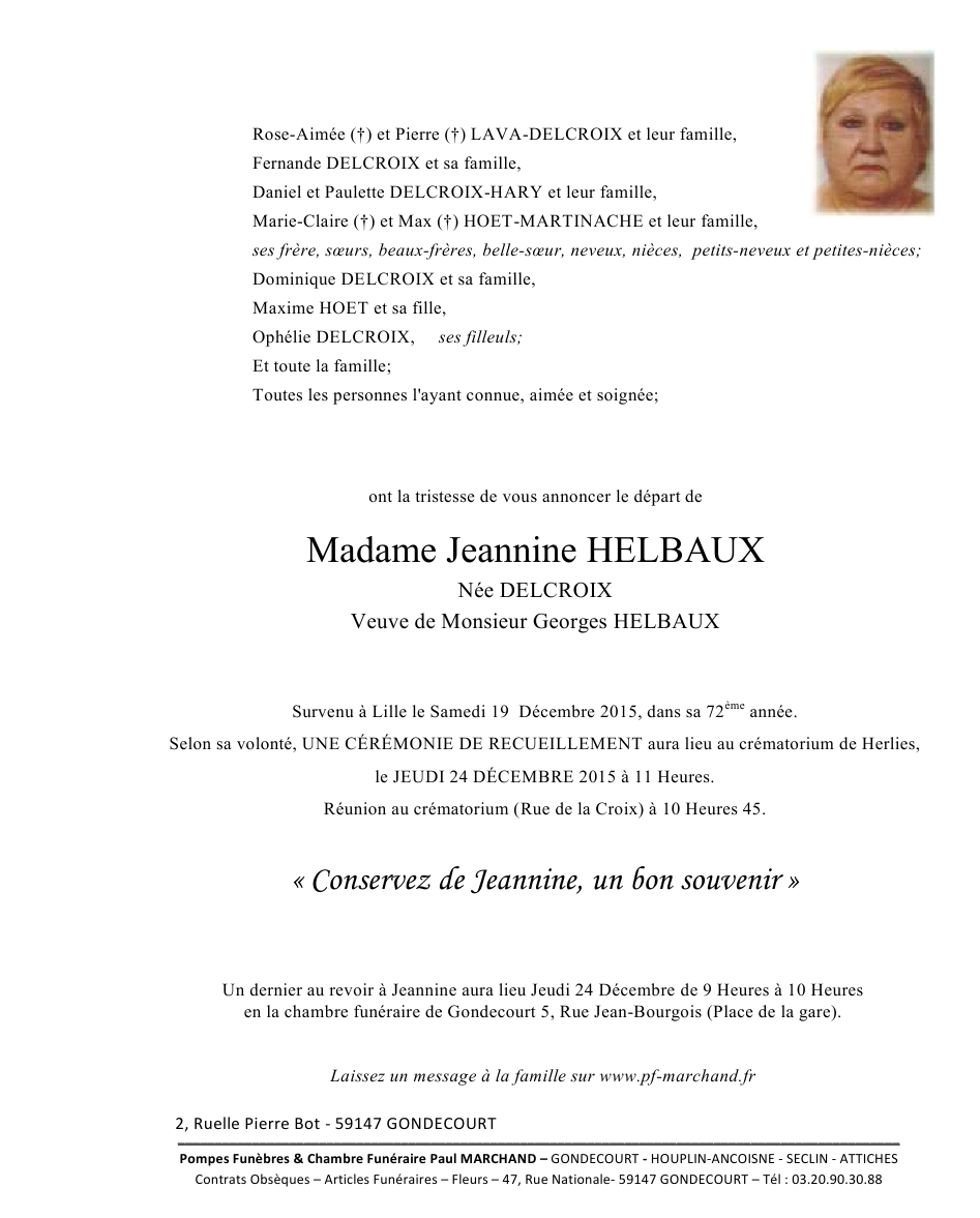 Image Annonce nécrologique de Jeannine