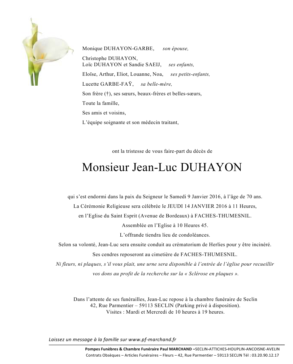 Image Annonce nécrologique de Jean-Luc