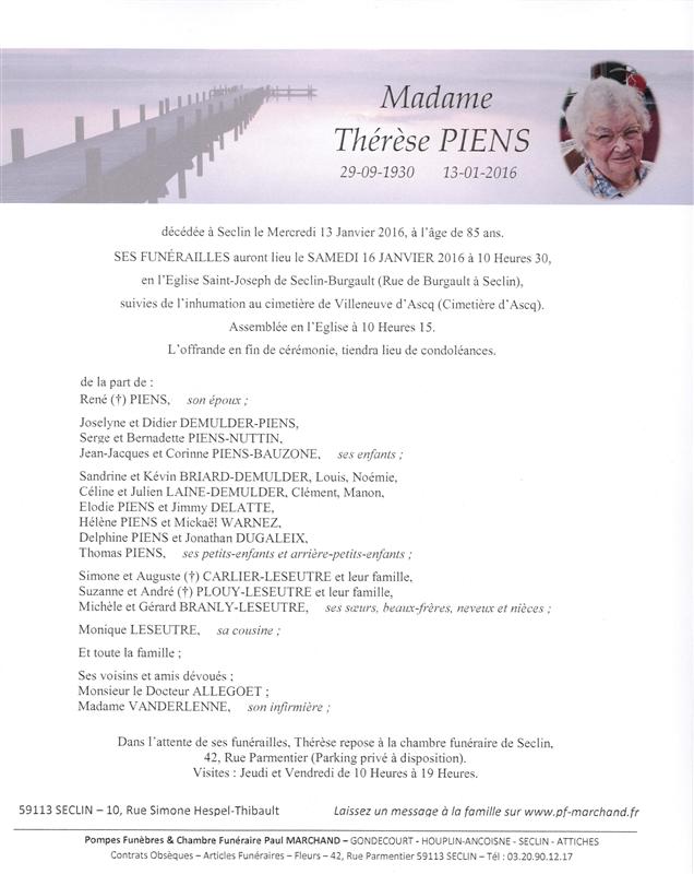 Image Annonce nécrologique de Thérèse