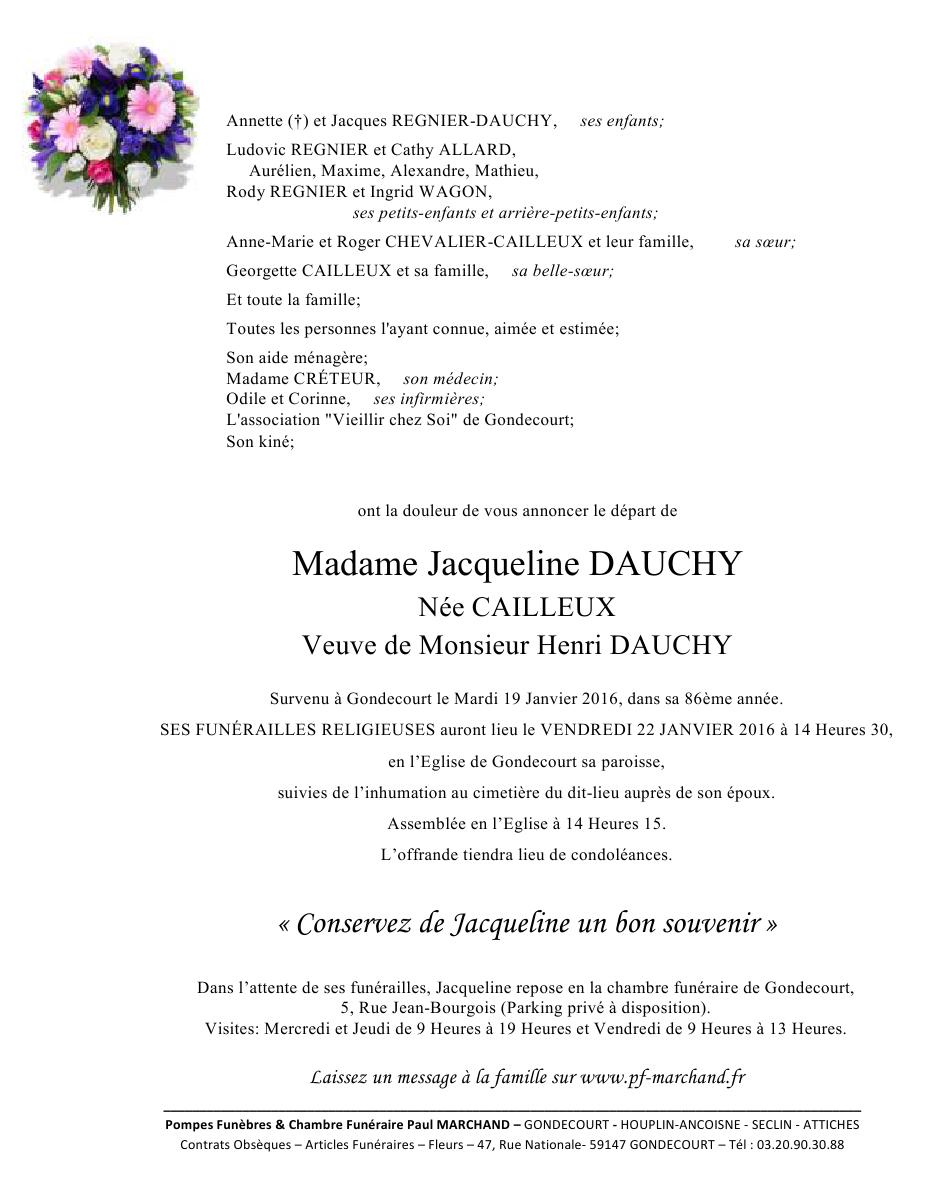 Image Annonce nécrologique de Jacqueline