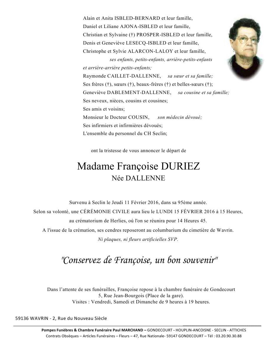Image Annonce nécrologique de Françoise