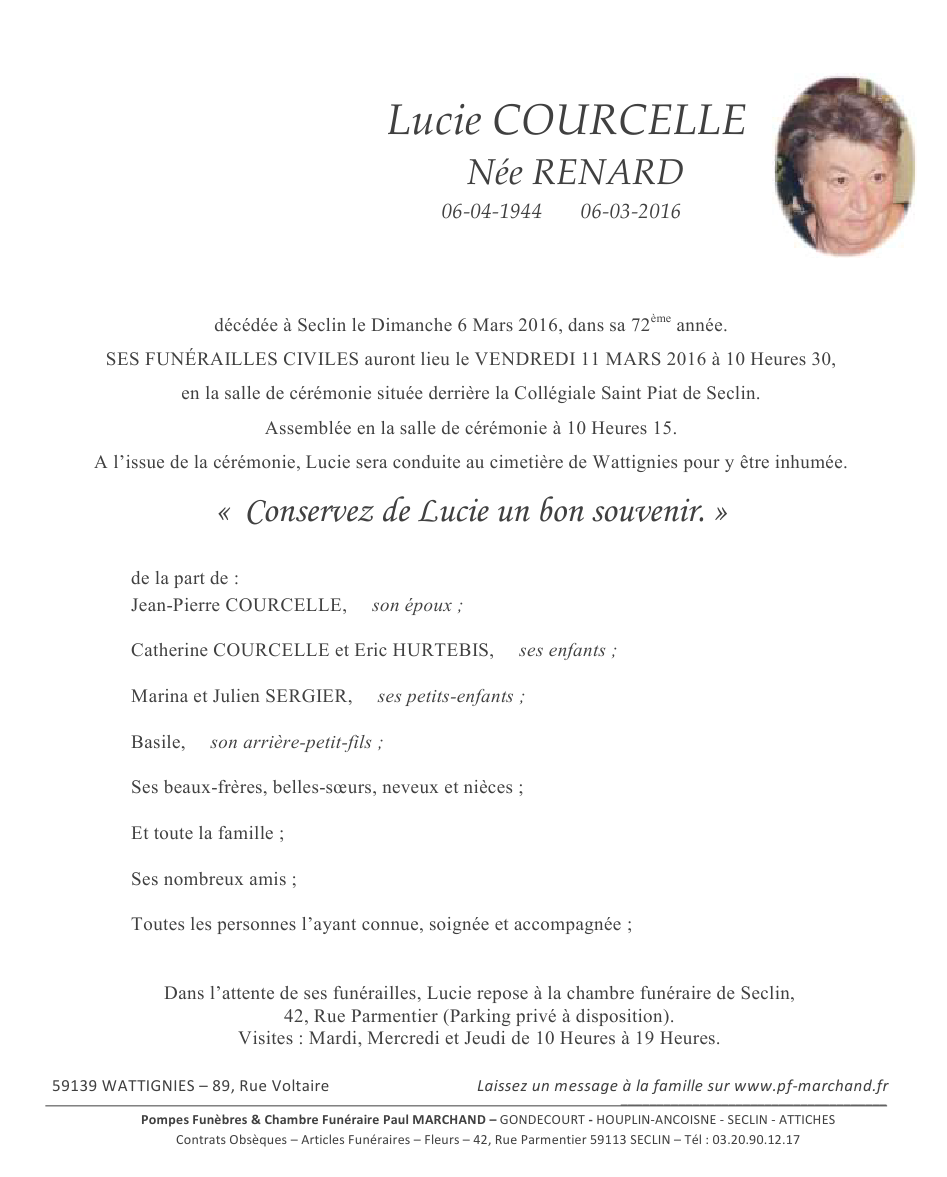 Image Annonce nécrologique de Lucie
