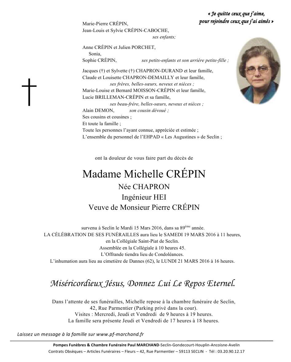 Image Annonce nécrologique de Michelle