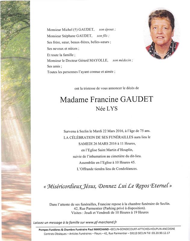 Image Annonce nécrologique de Francine