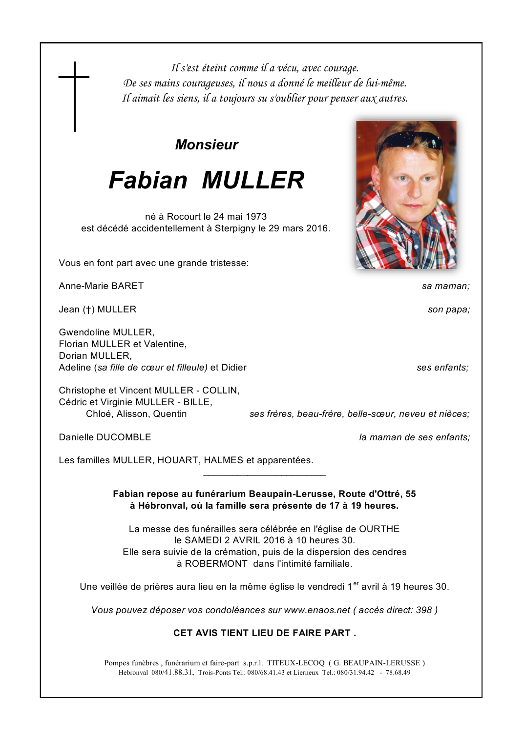 Pompes Funèbres Joly Avis De Décès