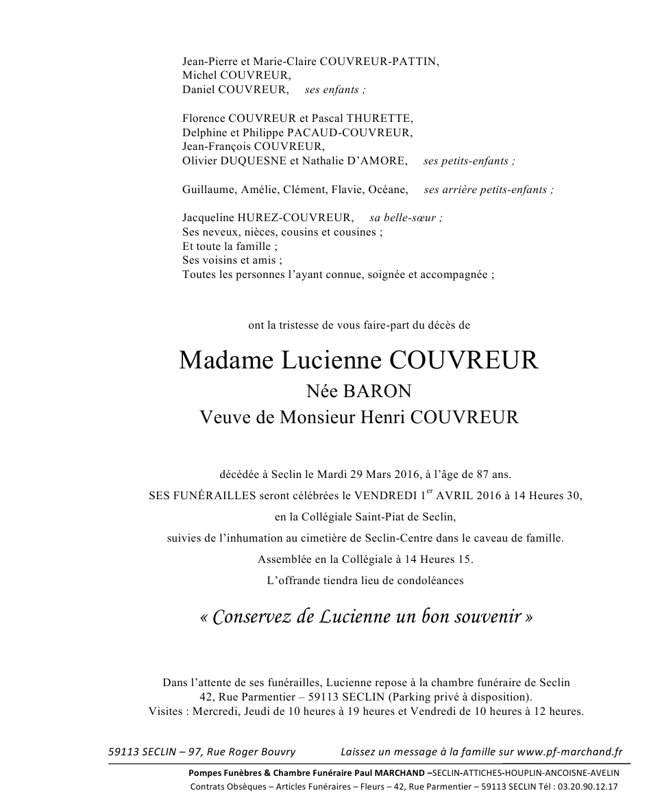 Image Annonce nécrologique de Lucienne