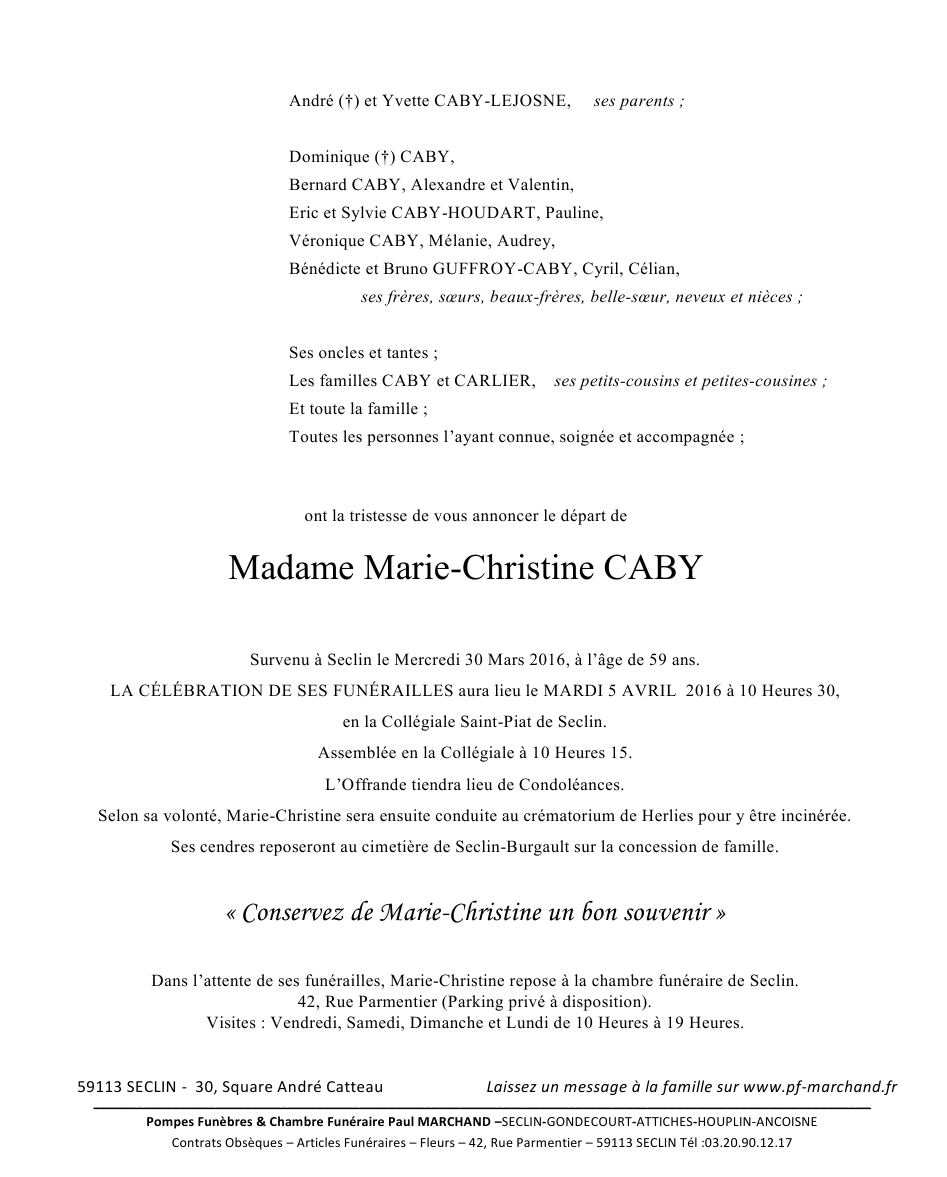 Image Annonce nécrologique de Marie-Christine