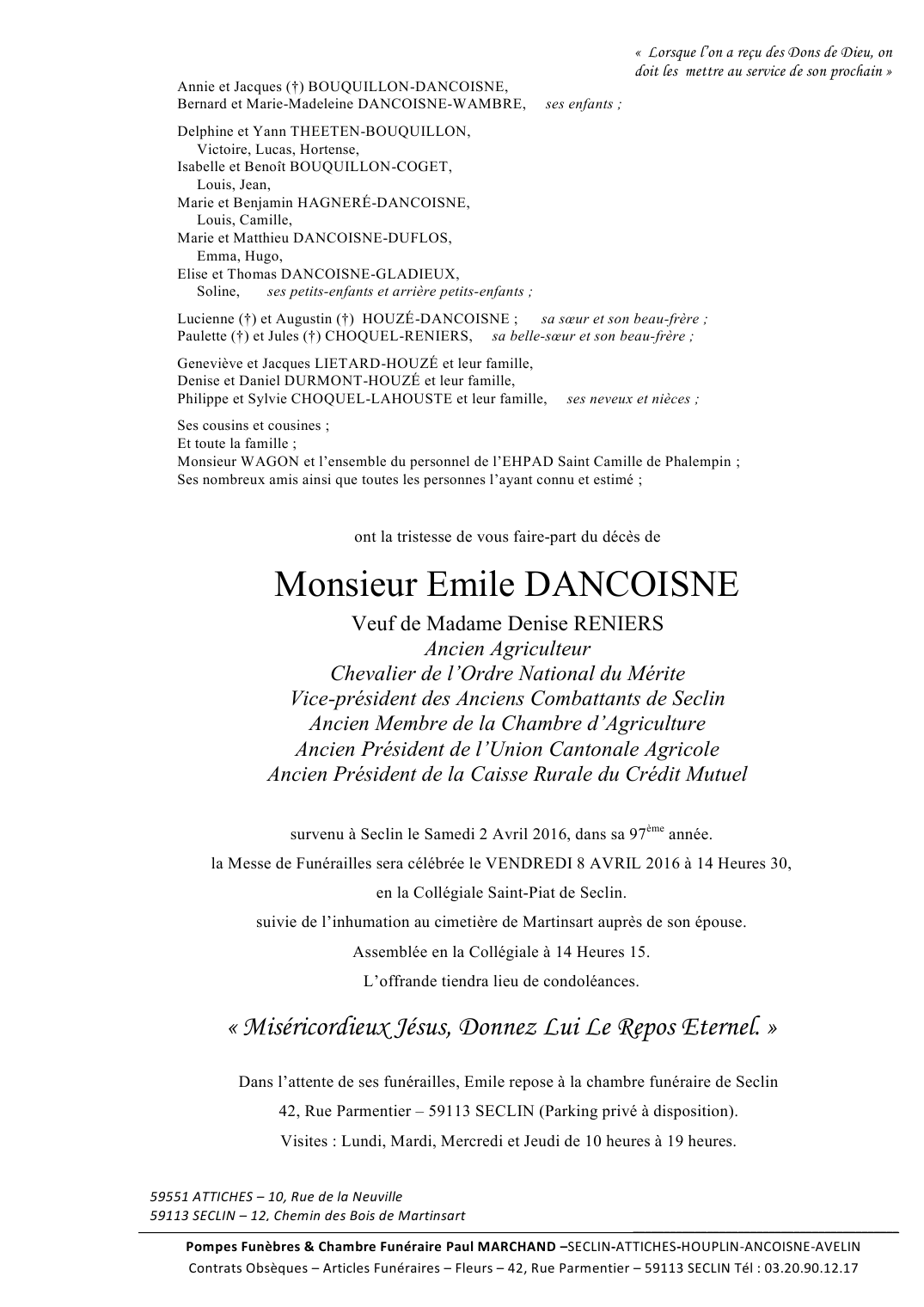 Image Annonce nécrologique d'Emile