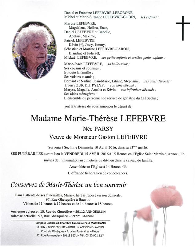Image Annonce nécrologique de Marie-Thérèse