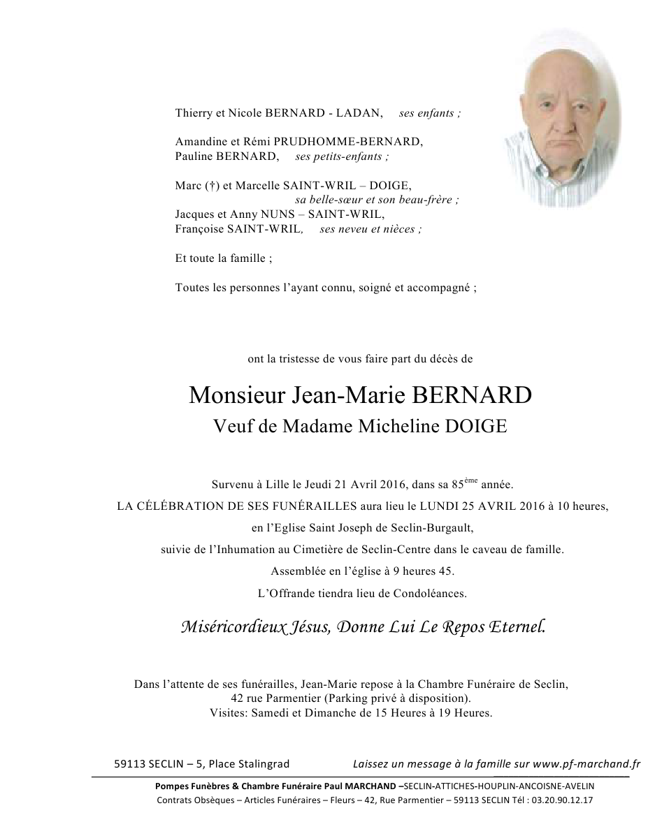 Image Annonce nécrologique de Bernard