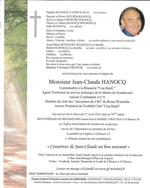 Image Annonce nécrologique de Jean-Claude