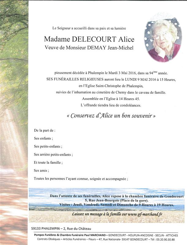 Image Annonce nécrologique d'Alice