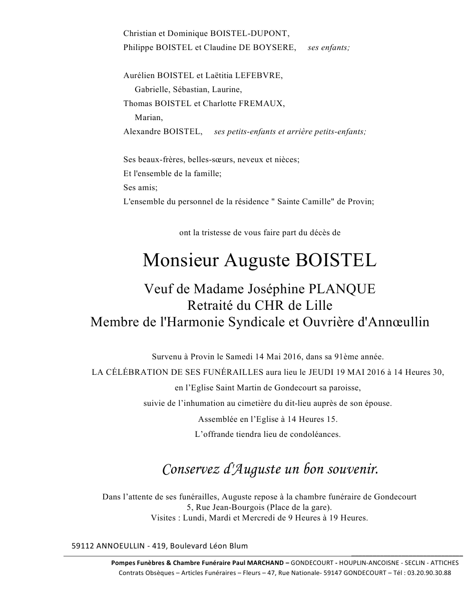 Image Annonce nécrologique d'Auguste